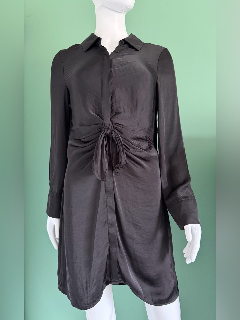 Steve Madden Long Sleeve Satin Tie Curious Dress In Black